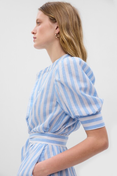 Vestido De Lino Mujer Blue Stripe