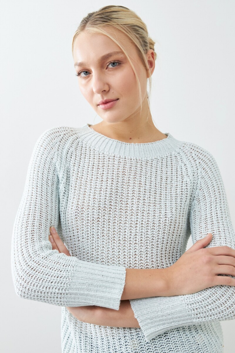 Sweater cinta con ruedo curvo verde agua