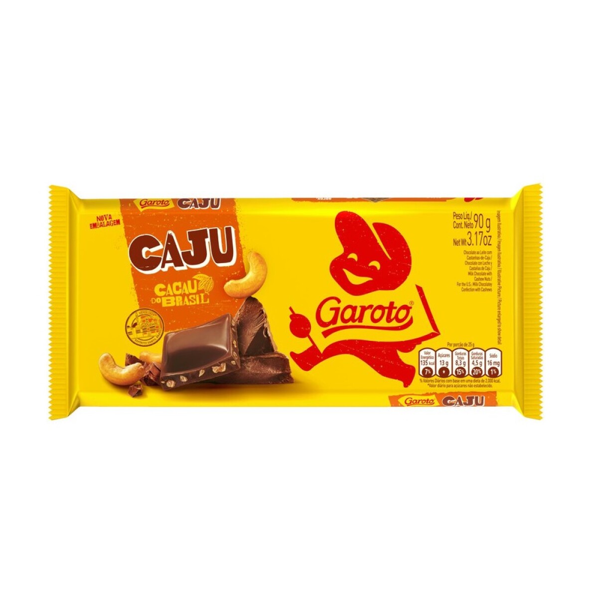 Chocolate Garoto Con Castañas De Cajú 90 Grs. 