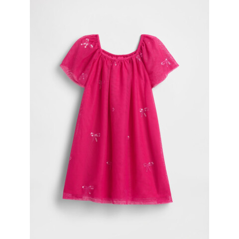 V-TULLE SEQUIN DRESS BRIGHT BEET