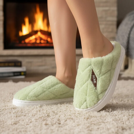 Pantuflas Unisex Suela Antideslizante Felpa Suave y Abrigada Verde Claro