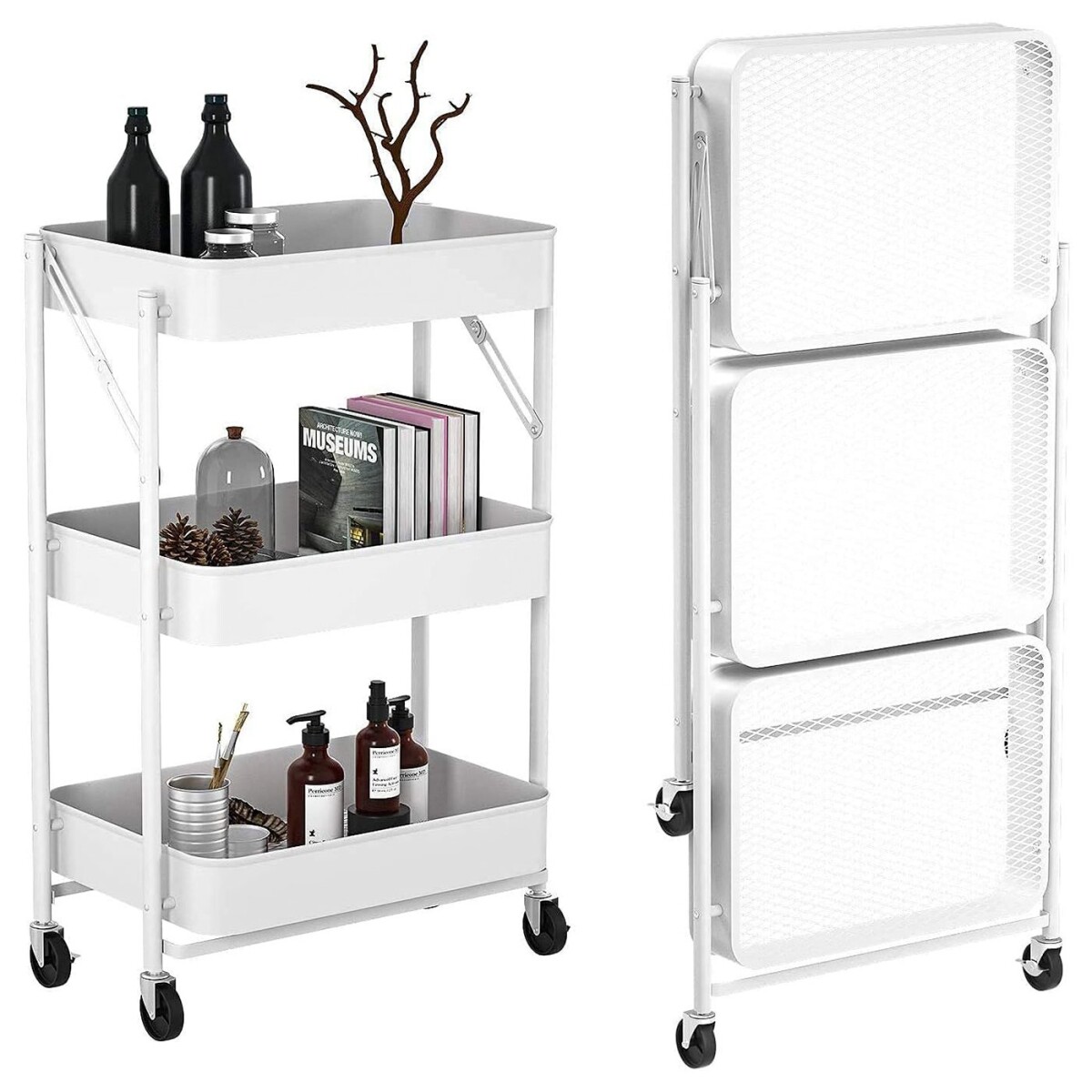 Carro Organizador 3 Estantes Con Ruedas Multiuso Plegable - Color Variante Blanco 