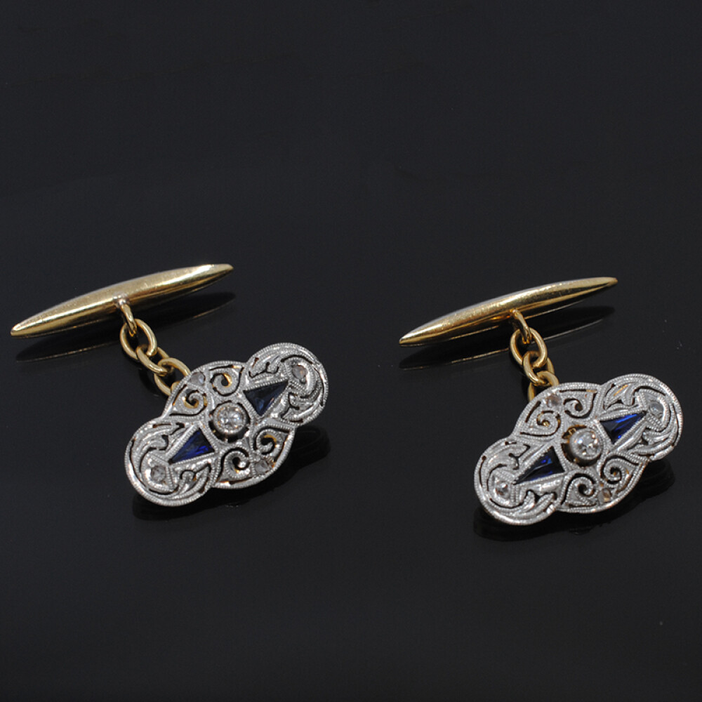 Gemelos en oro 18k brillantes , zafiros y diamantes Gemelos en oro 18k brillantes , zafiros y diamantes