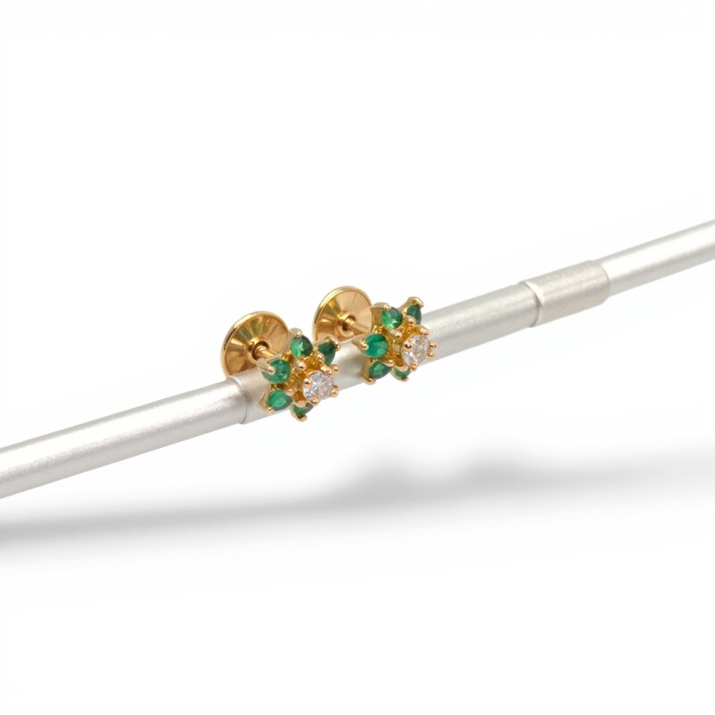 Caravanas Flor de Esmeralda y Zirconia de oro- Oro bajo - Esmeralda y zirconia- CA8278 conpiedra