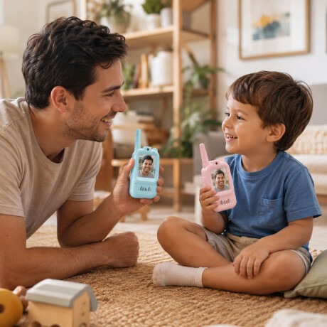 Walkie Talkies Para Niños Recargables 10m Con Pantalla 2 Pul Celeste/rosa