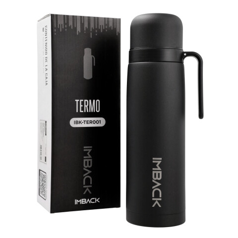 Termo de Acero Inoxidable Doble Capa con Pico Cebador y Manija de 1 litro Color Negro Termo de Acero Inoxidable Doble Capa con Pico Cebador y Manija de 1 litro Color Negro