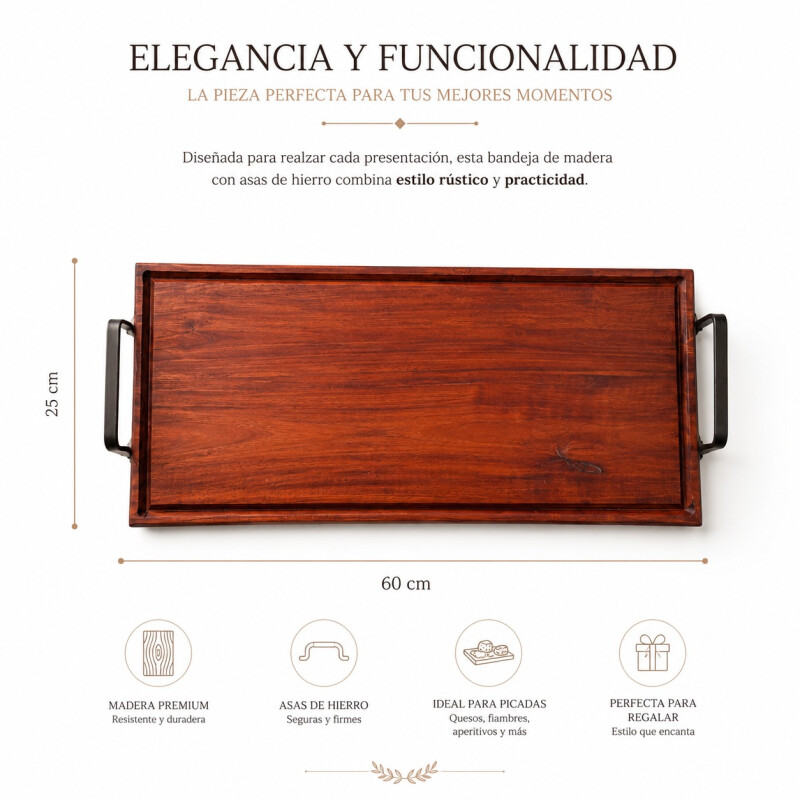 Bandeja de Madera Artesanal de Eucalitpo Rojo Con Asas de Hierro -Chica Bandeja de Madera Artesanal de Eucalitpo Rojo Con Asas de Hierro -Chica