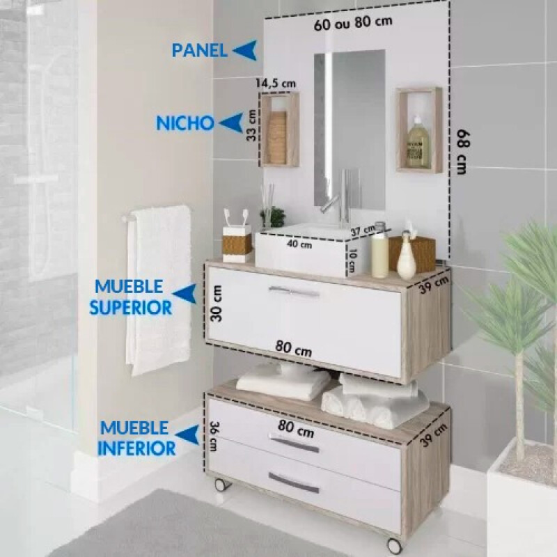 Mueble Baño Class De 80cm Pileta+espejo Premium Nogal/Blanco Mueble Baño Class De 80cm Pileta+espejo Premium Nogal/blanco