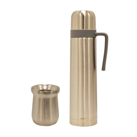 Kit Comet de Termo 750Ml c/Manija y Mate 160Ml en Acero Inox Plateado