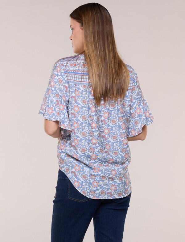 Blusa Boho Con Nudo Y Manga Mariposa MULTI/AZUL
