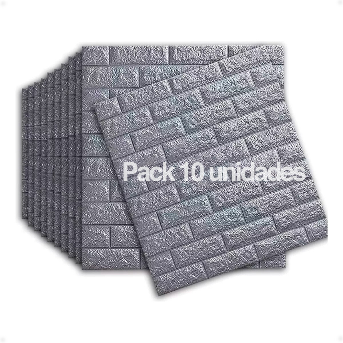 Revestimiento Paneles De Pared Autoadhesivos Ladrillo - Plateado X10 