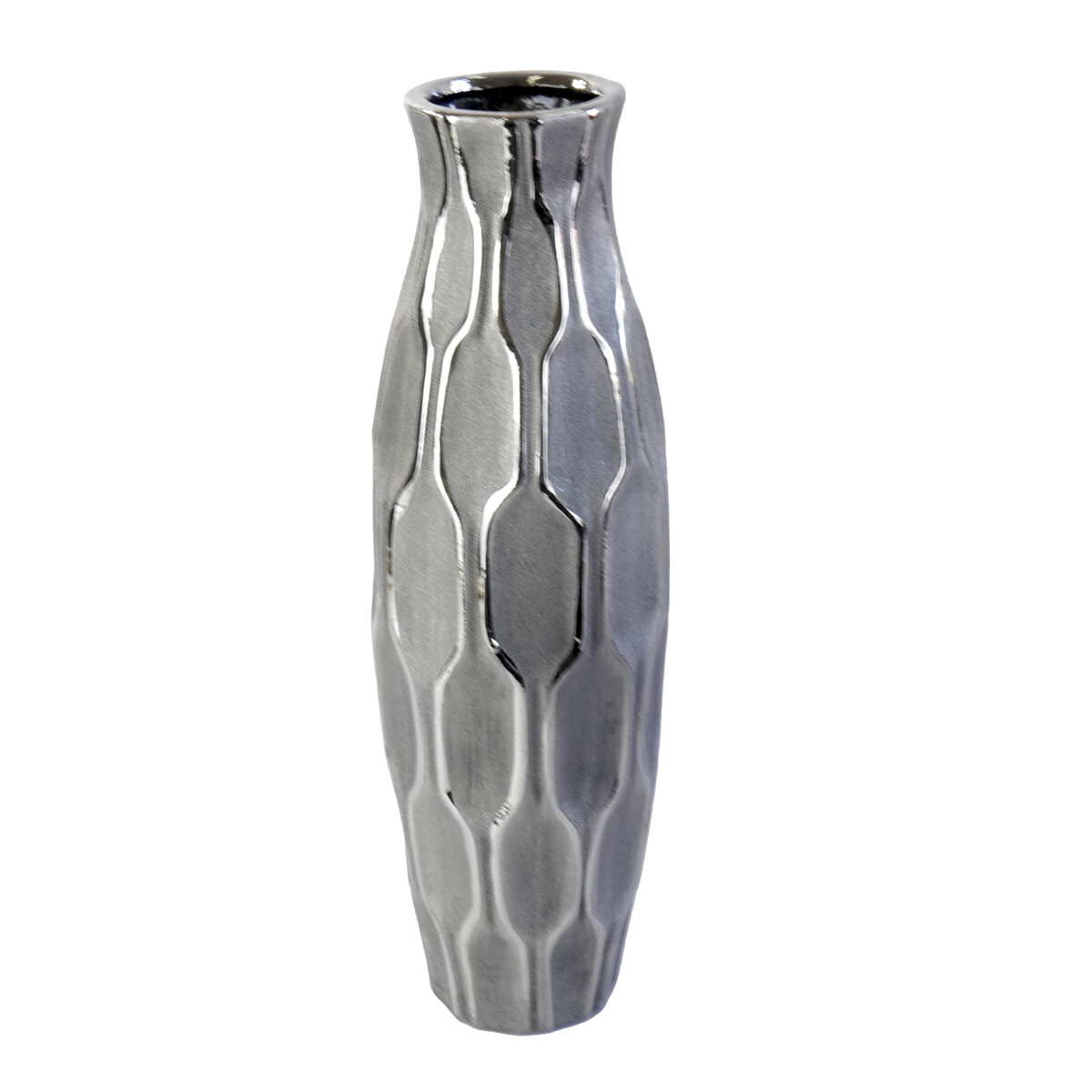 FLORERO CERAMICA 46CM ALTO LABRADO GEOMETRICO BRILLOSO CUELLO FINO 