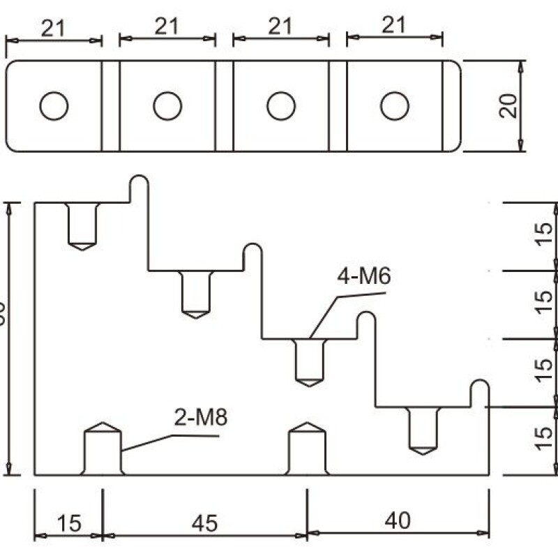 "AISLADOR P/ 4 BARRAS 20MM TIPO ESCALERA - ""T"" VCP" "AISLADOR P/ 4 BARRAS 20MM TIPO ESCALERA - ""T"" VCP"