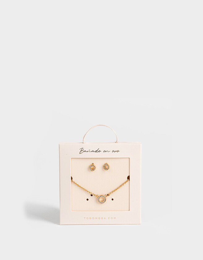 Bijouterie Set Set De Aros Pasantes Y Cadena Bañado Oro - Dorado