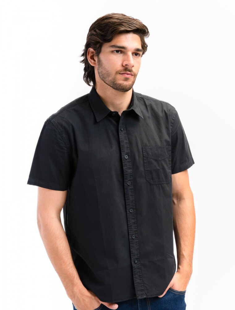 Camisa M/C Algodón C/Bolsillo Barcelona Negro