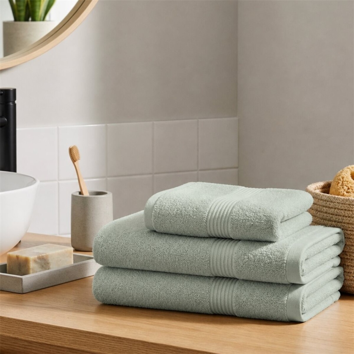 Set 3 Toallas 100% Algodón 2 Baño y 1 De Mano - Verde 