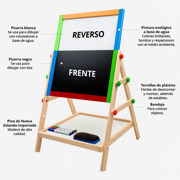 Pizarra 2 en 1 Magnética IMBACK IBK-HMJ066 | Doble Faz, Madera de Pino, Incluye Imanes, Tizas y Marcadores Pizarra 2 en 1 Magnética IMBACK IBK-HMJ066 | Doble Faz, Madera de Pino, Incluye Imanes, Tizas y Marcadores