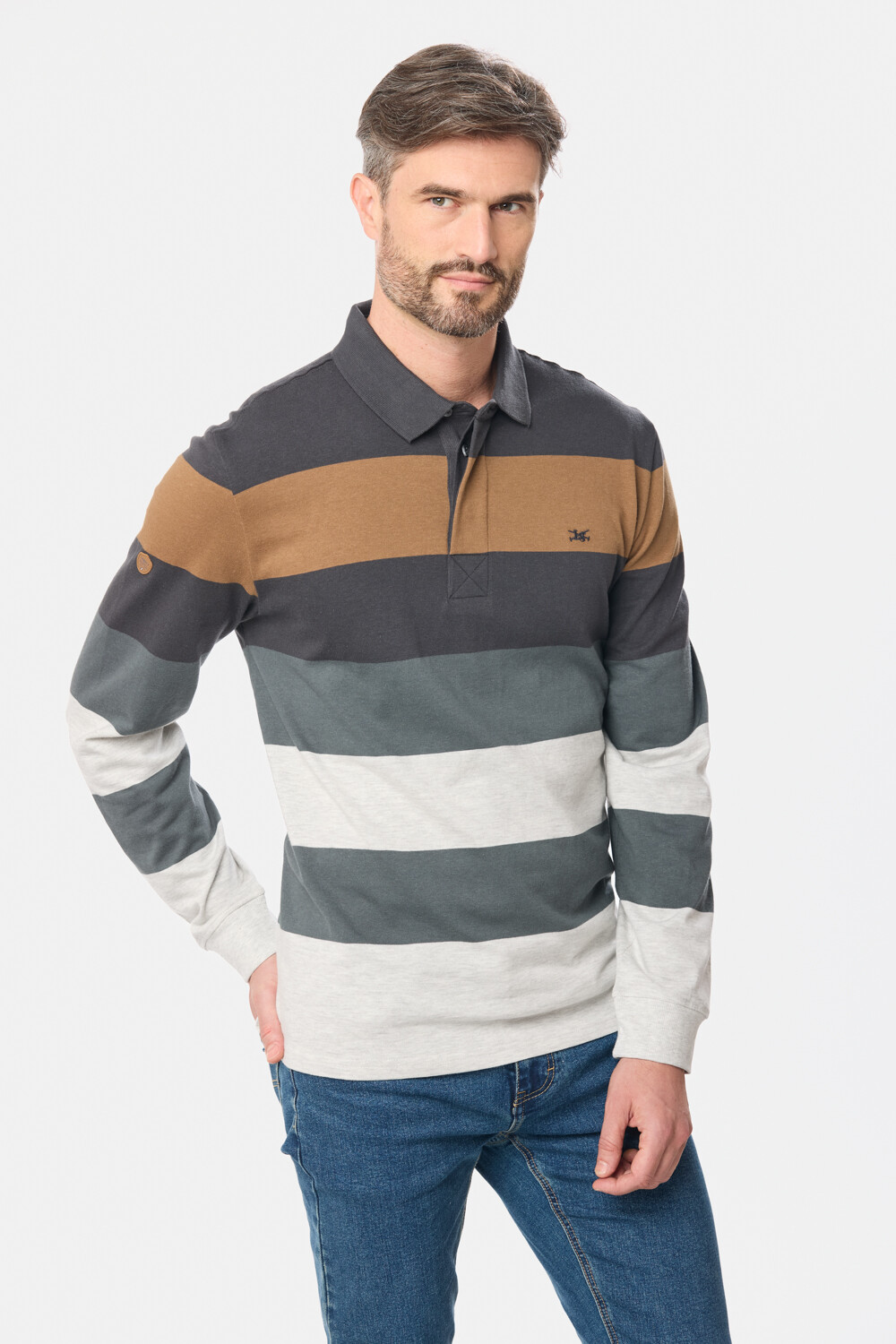 POLO JERSEY RAYADA Gris