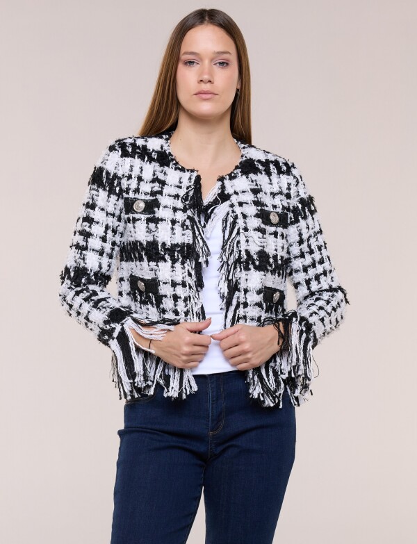 Chaqueta Tweed Con Flecos BLANCO/NEGRO