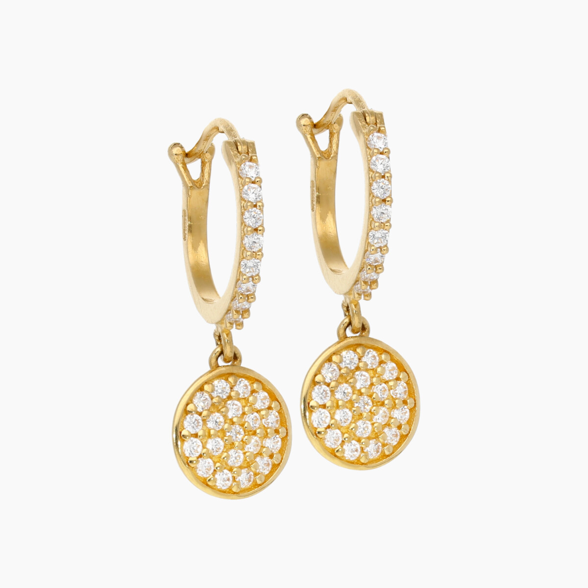 Aros Colgantes En Oro 18k Con Circonias 