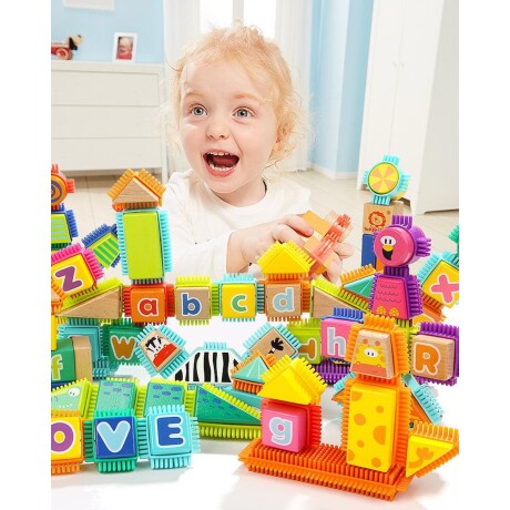 Balde de bloques juguete Top Bright en madera con encastre 150 piezas Multicolor