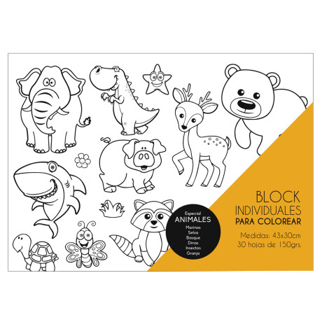 Block x30 Hojas Gigantes 43x30cm P/ Colorear Pintar Animales