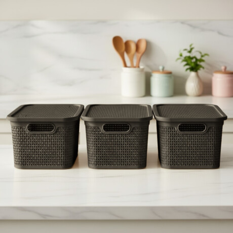 Set x3 Caja simil ratán 7,5lts CHOCOLATE