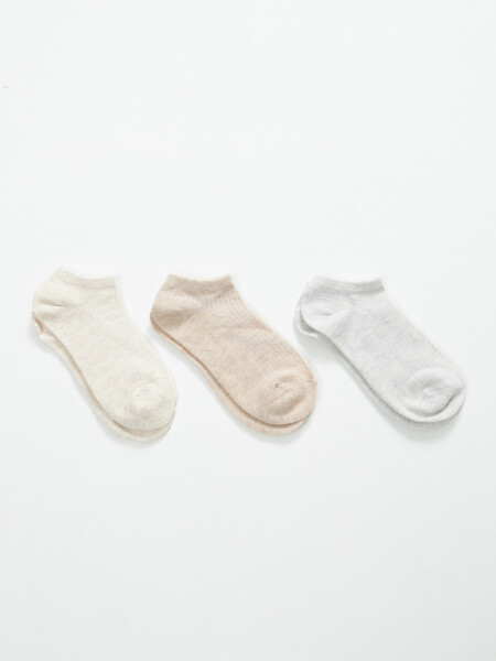 Pack x3 medias soquete rib Beige Melange
