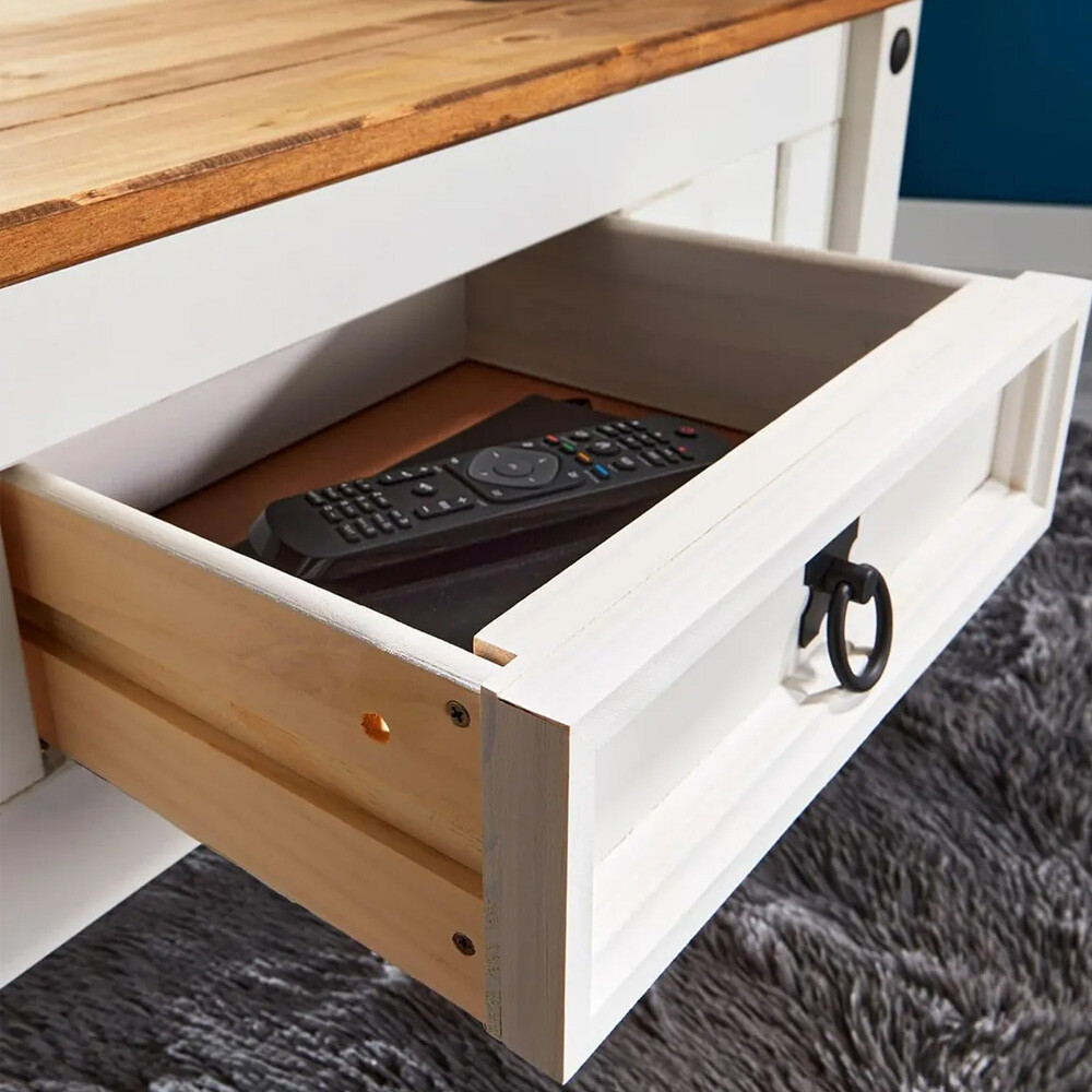 MESA RATONA LIVING DE CENTRO CON CAJÓN EN MADERA MACIZA - LÍNEA MEXICANA BLANCO