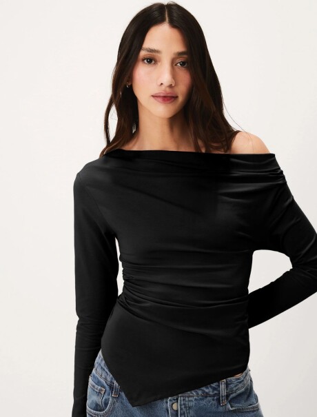 BLUSA ASIMÉTRICA DE MANGA LARGA NEGRO