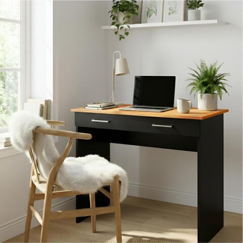 Escritorio Juvenil Mesa De PC 90cm Con Cajón Negro / Cinamomo Escritorio Juvenil Mesa De PC 90cm Con Cajón Negro / Cinamomo