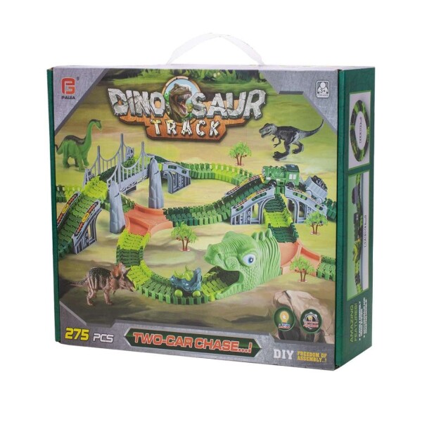 Pista Autos Dinosaurios Grande Flexible Juguete 275 Pz Luces Variante Color Verde