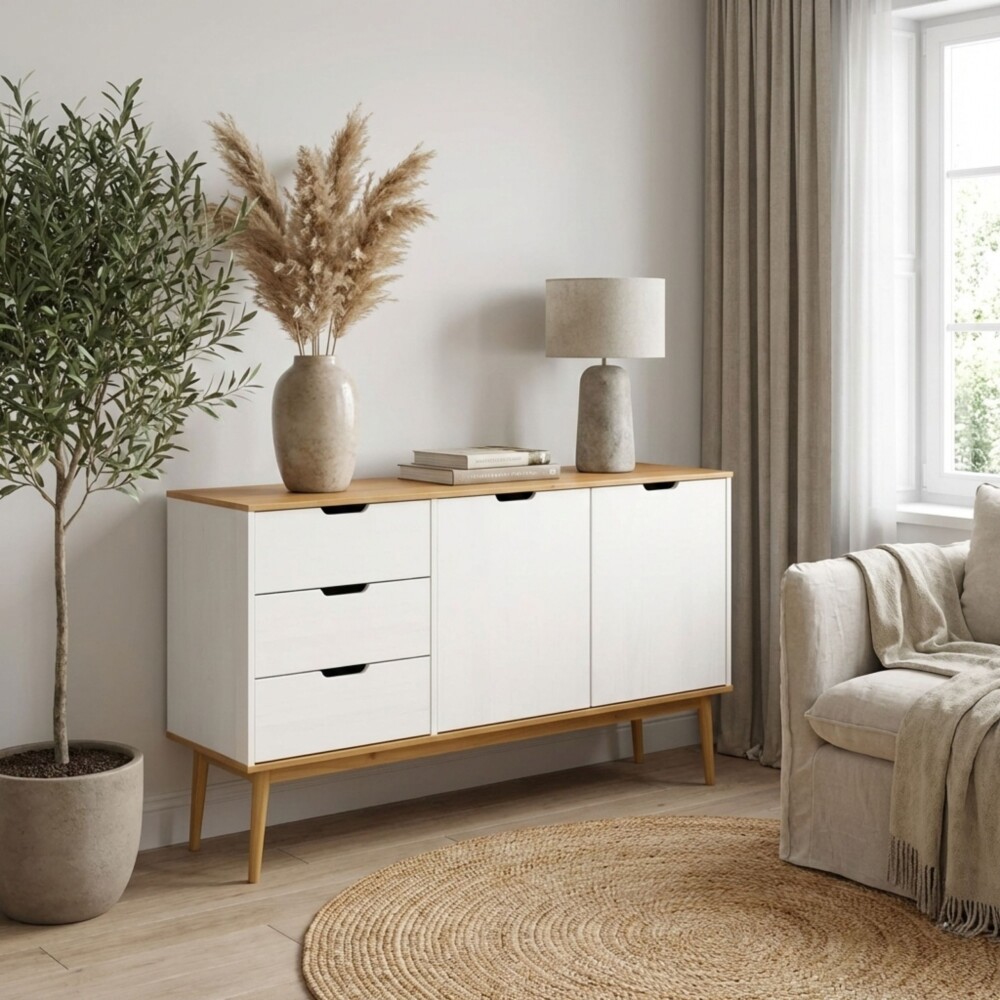 Aparador 2 Puertas 3 Cajones - Linea Nordica Roble/Blanco