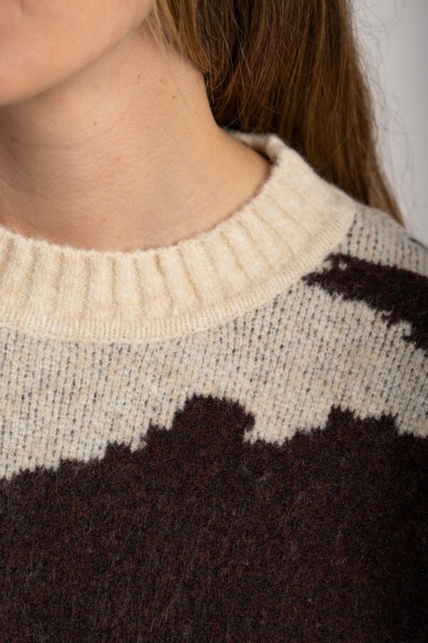 Sweater Animal Print Vaca Combinado Marrón