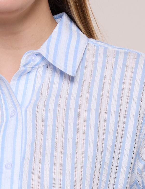 Camisa De Algodón A Rayas Con Detalle De Puntilla MULTI/CELESTE