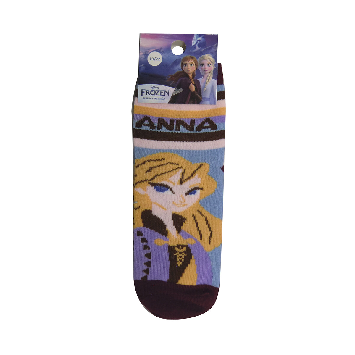 Medias Infantiles Frozen Oficial Talle 19/30 - FROZEN ELSA Y ANA LILA RAYAS 