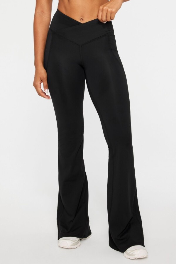 Pantalón Oasis High-Waisted Crossover Flare Mujer Black