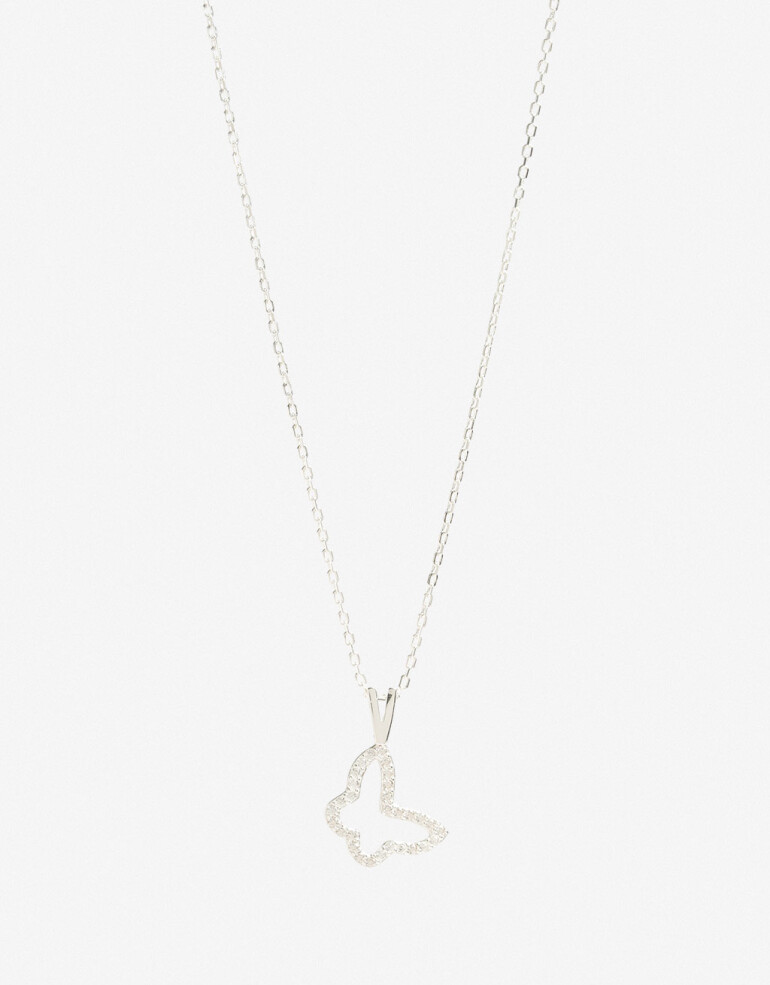 Cadena Corta con Dije Strass Collar Corto Plata 925 Mariposa - Plateado