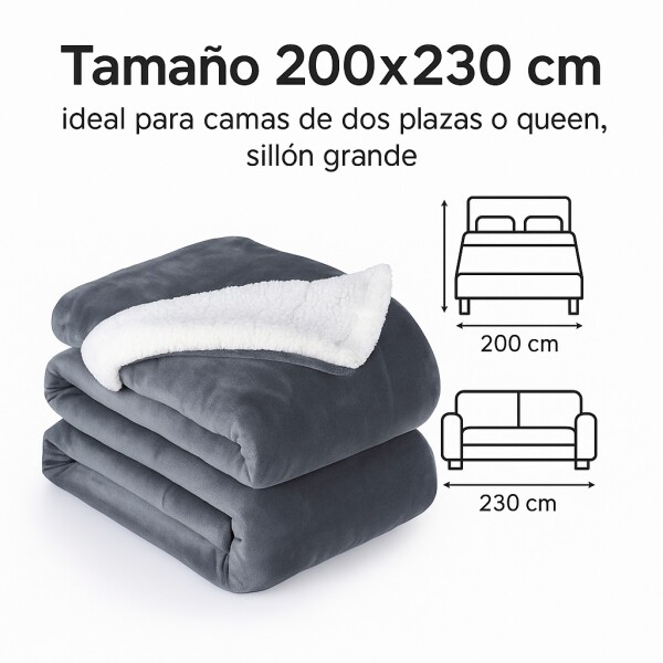 Frazada Manta Polar Con Corderito Acolchado 2 Plazas 230x200 Color Variante Gris