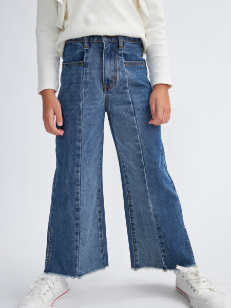 Pantalón oxford de jean combinado Azul Oscuro