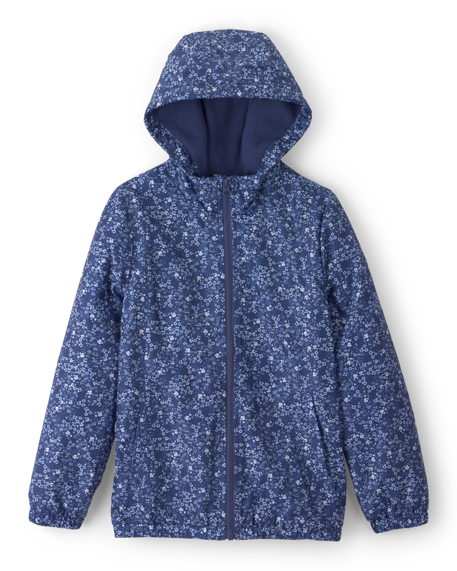 Campera resistente al agua, azul marino, diseño floral. Talles 4-10 Sin color