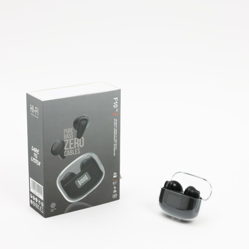 Auriculares bluetooth F10 con display en estuche Negro Auriculares bluetooth F10 con display en estuche Negro