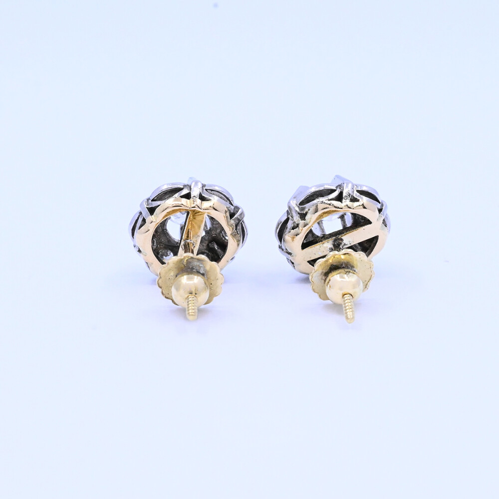 Caravanas antiguas oro 18k 2 tonos con brillantes. Caravanas antiguas oro 18k 2 tonos con brillantes.
