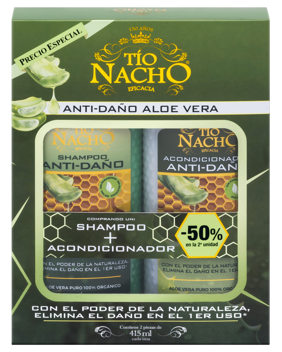Pack de Shampoo y Acondicionador Tío Nacho Anti-Daño Aloe Vera 415ml 