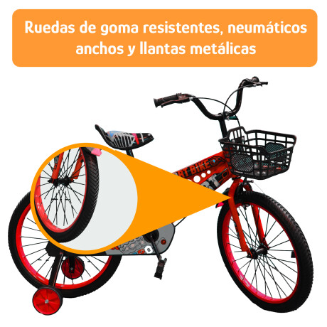 Bicicleta Infantil Rodado 20 C/Rueditas Aux Estilo Deportivo Rojo