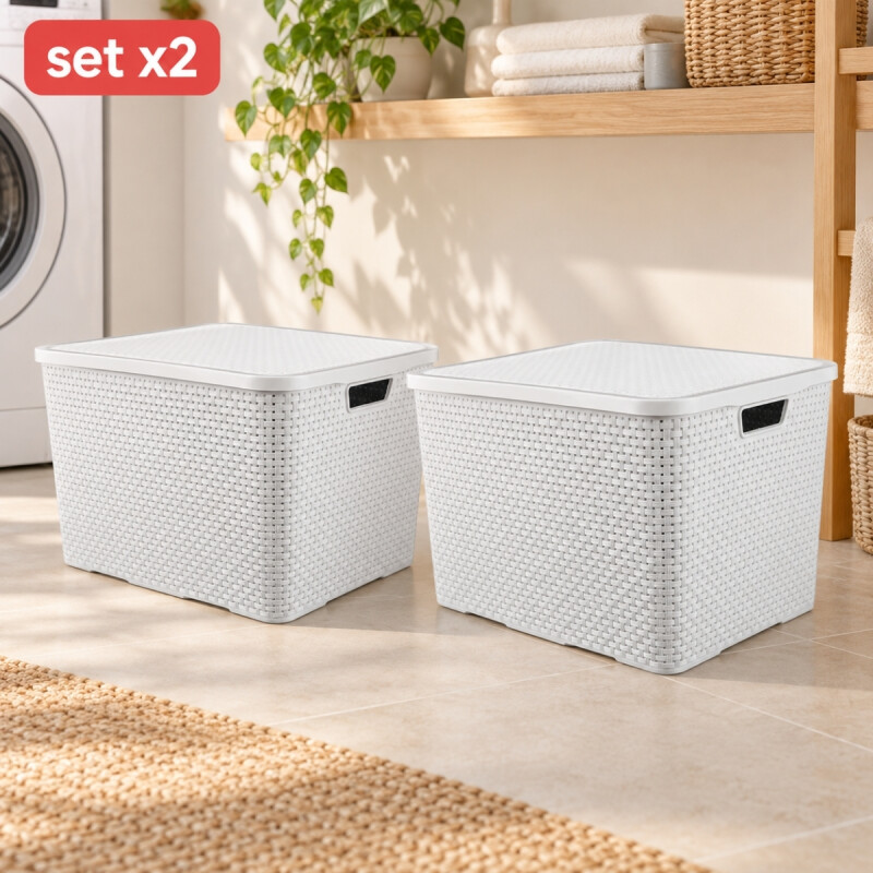 Set x2 Caja ratán 40 lts BLANCO