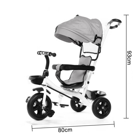 Coche Triciclo A Pedal C/ Guía, Capota Y Accesorios Gris