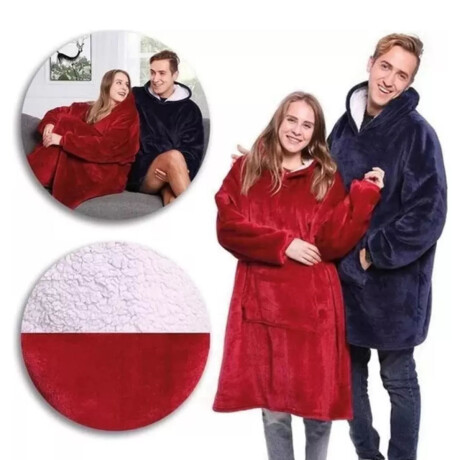 Buzo Canguro Oversize Manta Polar Afelpada Corderito Capucha Rojo