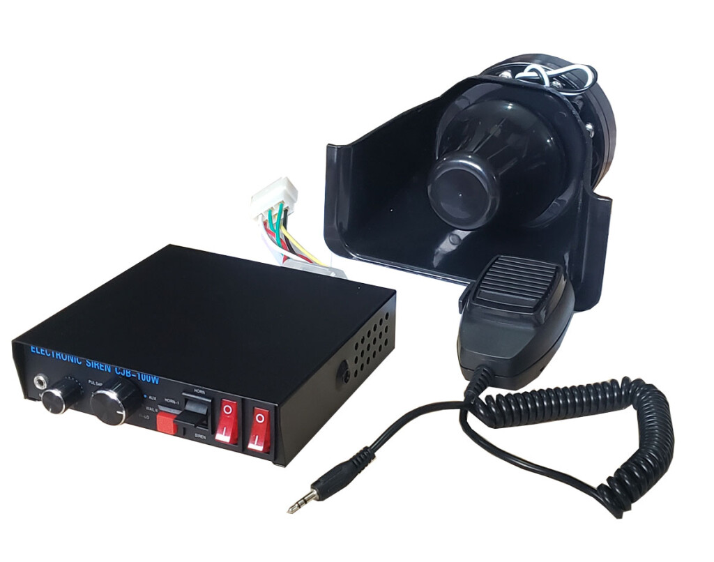 BOCINA SIRENA - TONO POLICIA BOMBERO 100W C/MICRO FUENTE -