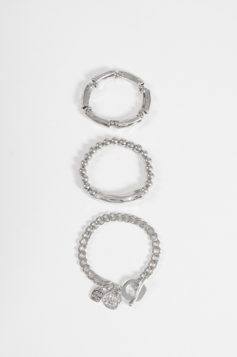 Set de 3 pulseras de cuentas - plateado 
